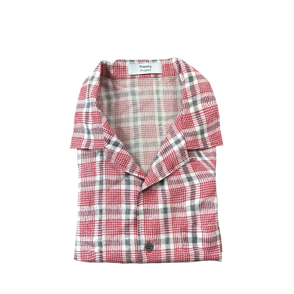 Theory Project Silk Blend Red White Blue Mens S.S Button Front Size XL